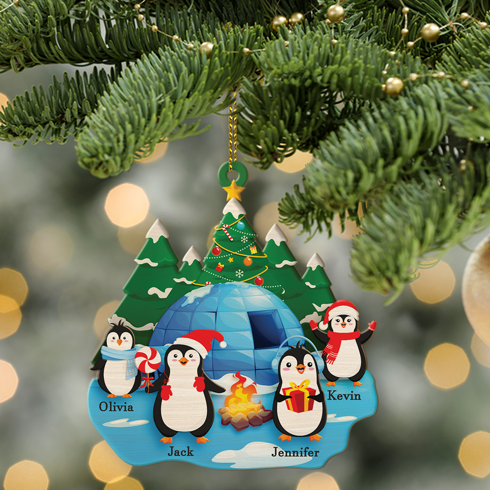 Family Name, Christmas Penguin, Christmas Shape Ornament 2 Sides