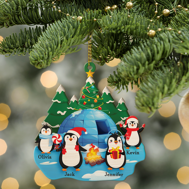 Family Name, Christmas Penguin, Christmas Shape Ornament 2 Sides