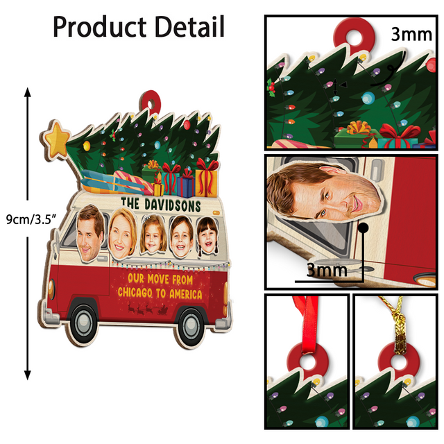 Face From Photo, Family Name, Christmas Camping Car, Christmas Shape Ornament 2 Sides