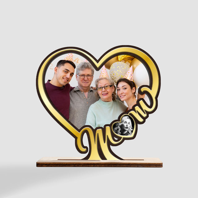 Mom, Custom Wooden Plaque 3 Layers, Custom Photo, Heart Shape