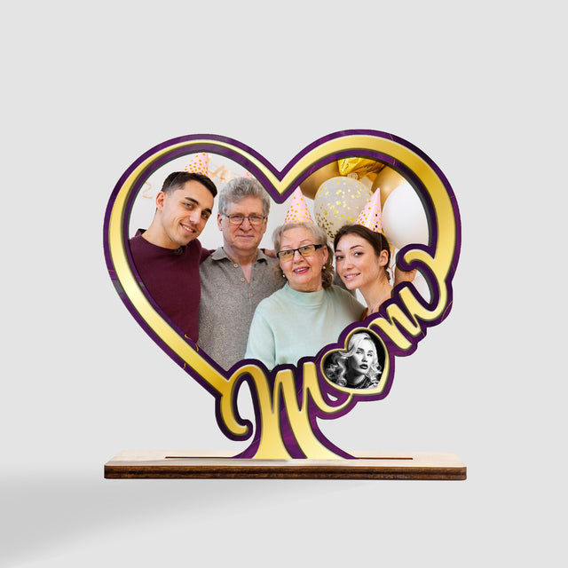 Mom, Custom Wooden Plaque 3 Layers, Custom Photo, Heart Shape