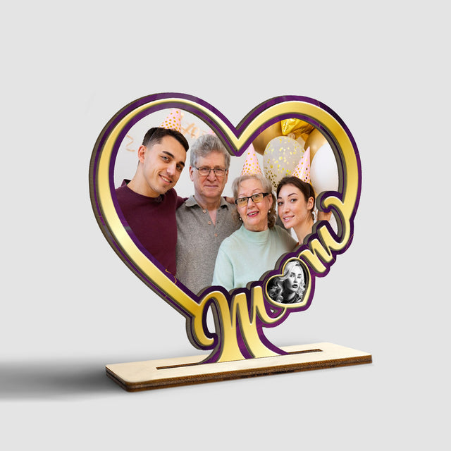 Mom, Custom Wooden Plaque 3 Layers, Custom Photo, Heart Shape