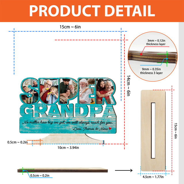 Super Grandpa, Custom Photo, Wooden Plaque 3 Layers