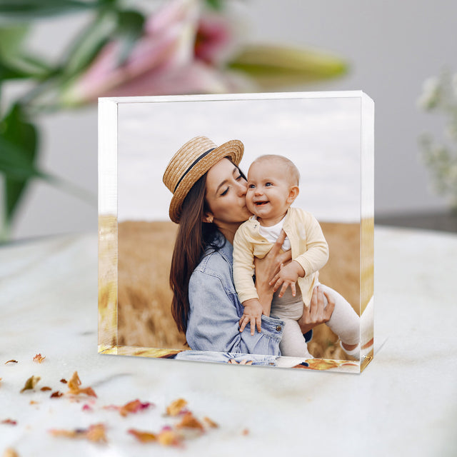 Custom Square Acrylic Plaque, One Photo Uploaded