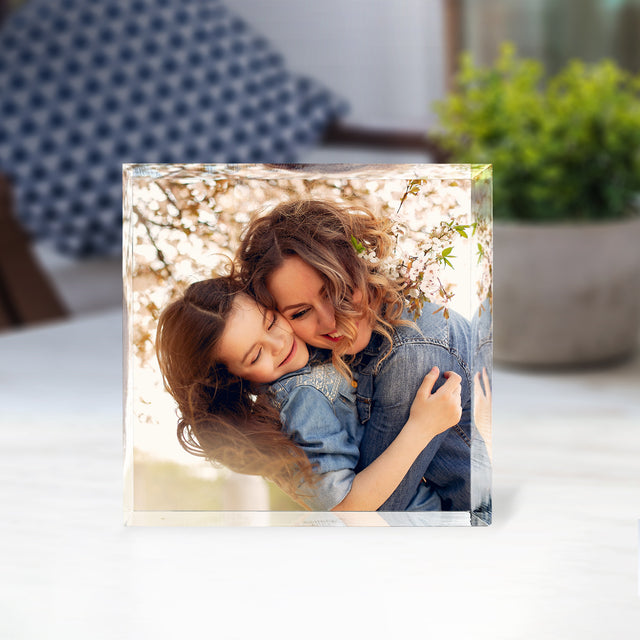 Custom Square Acrylic Plaque, One Photo Uploaded