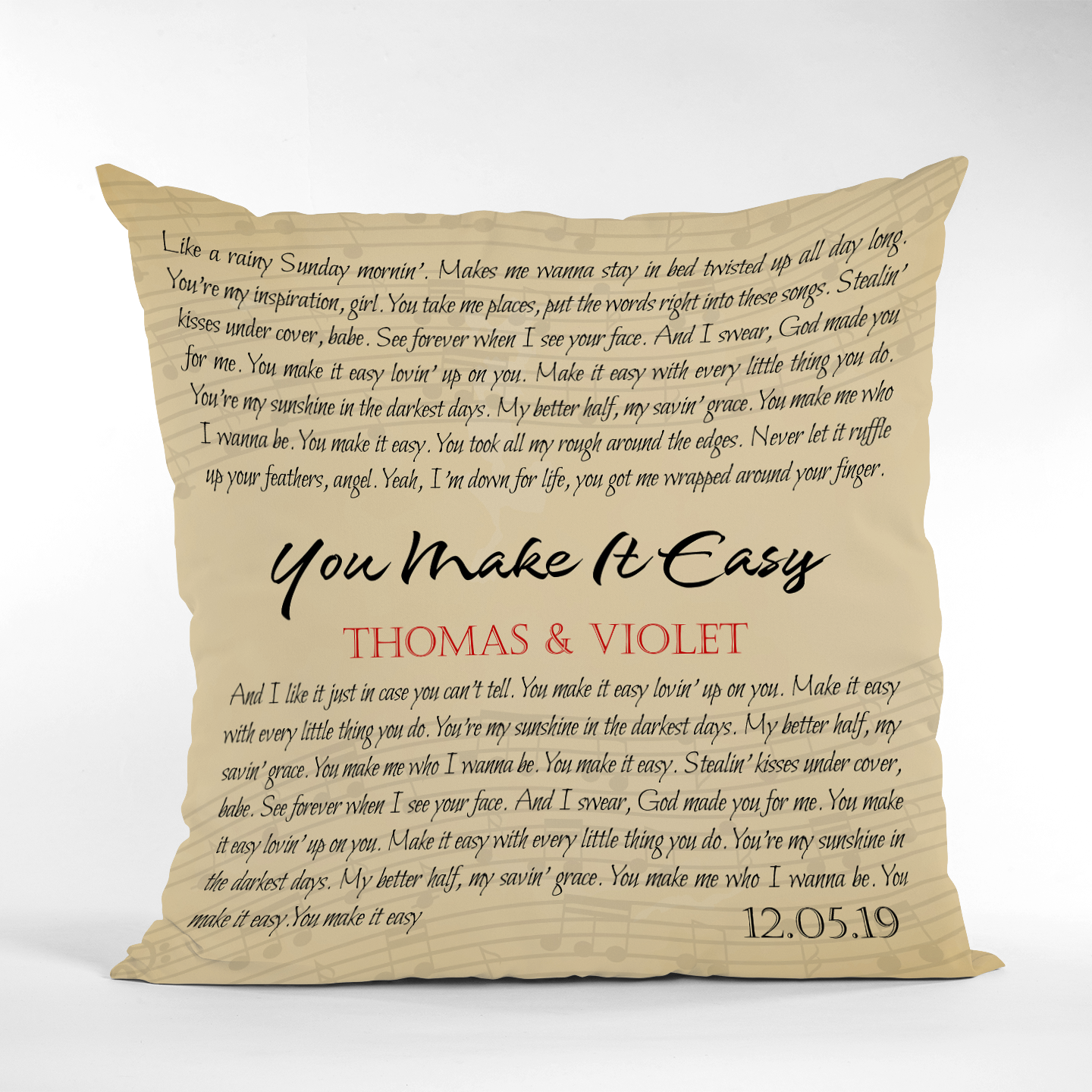 Custom Song Lyrics, Personalized Name, Date Pillow