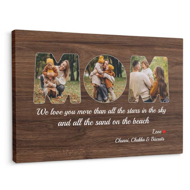 Mom Custom Photo - Customizable Dark Wood Background Canvas