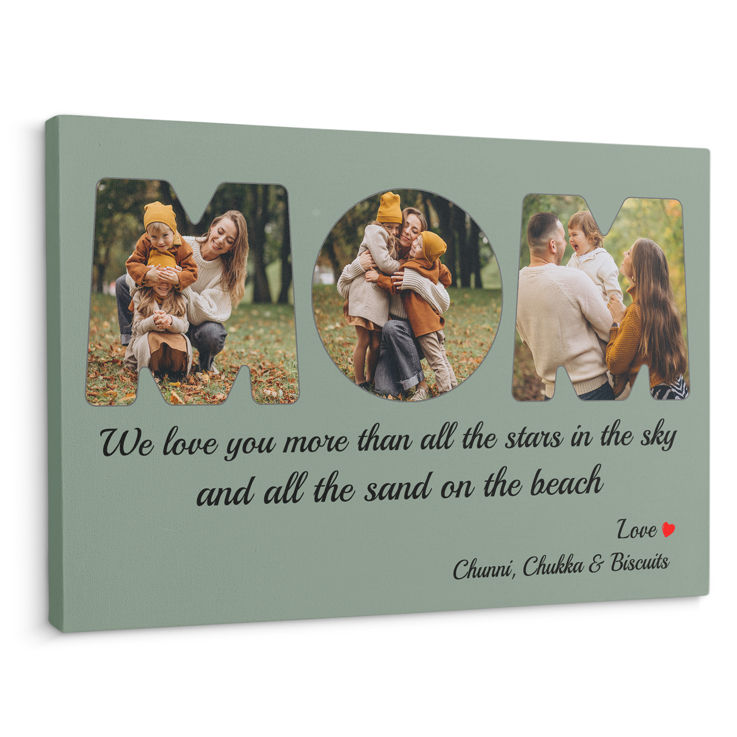 Best Mom Ever Custom Photo Collage - Customizable Vintage Green Background Canvas