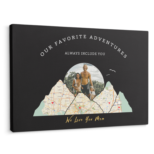 Our Favorite Adventures Always Include You, Custom Travel Map, Customizable Map Print And Photo, Canvas Wall Art