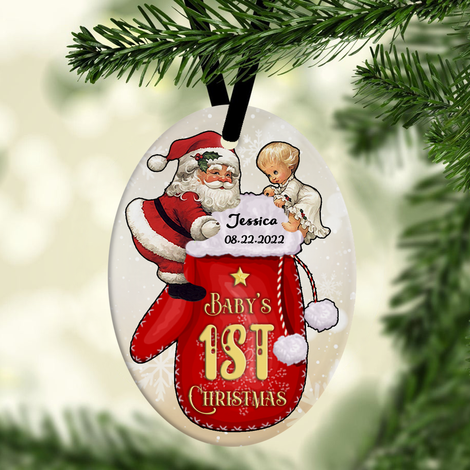 Baby's 1st Christmas Custom Oval Ornament 2 Sided