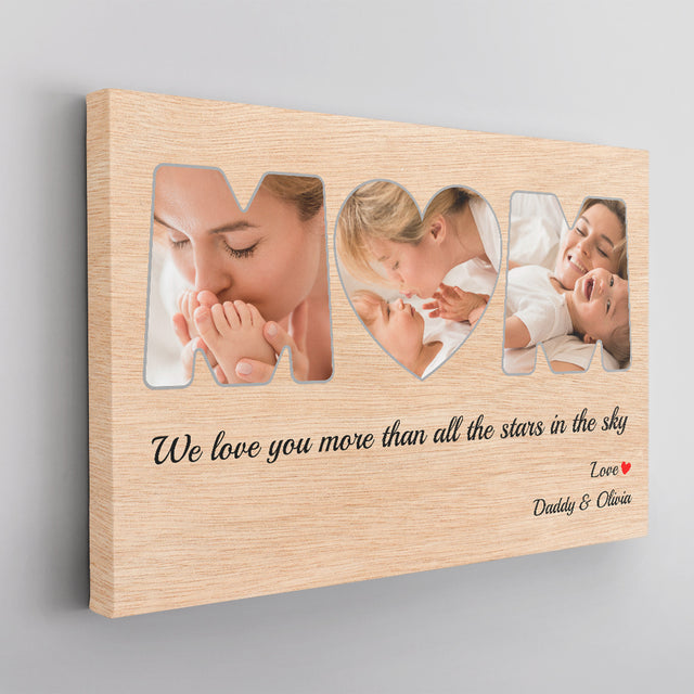 Mom, Custom Photo Collage, Heart Shape Canvas Wall Art