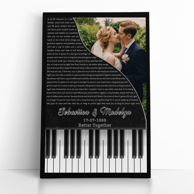 Custom Photo Name Date, Piano Love Song Lyrics Canvas
