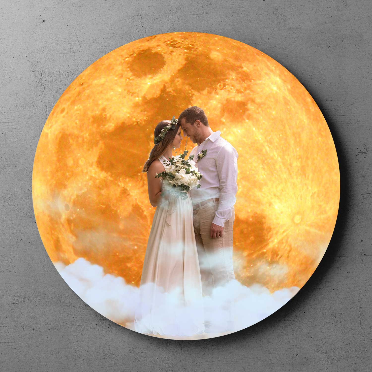 Custom Wedding Photo, Silver or Gold, Round Wood Sign