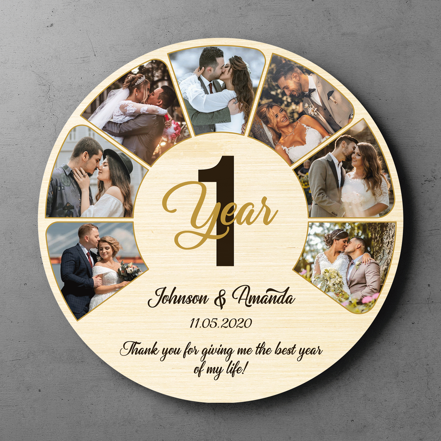 Custom Light Yellow Round Sign, Upload Photo, Text & Year of Anniversary