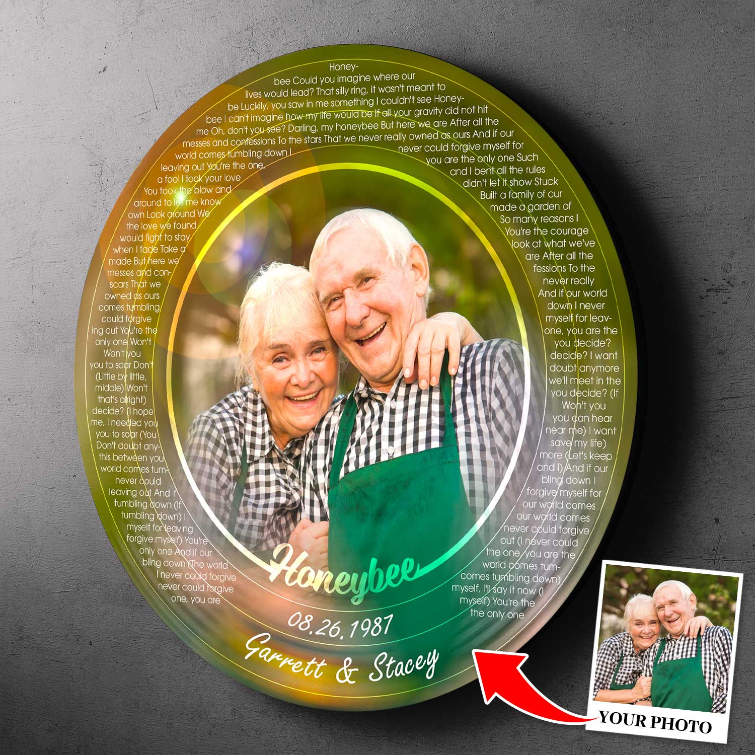 Custom Portrait From Photo, Name And Date, Round Wood Sign