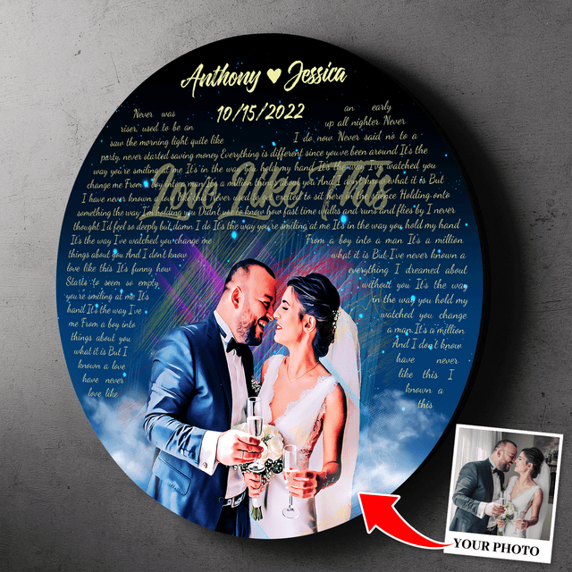 Custom Photo Name Date, Blue Sky Background, Round Sign