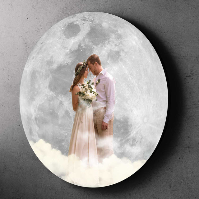 Custom Wedding Photo, Silver or Gold, Round Wood Sign
