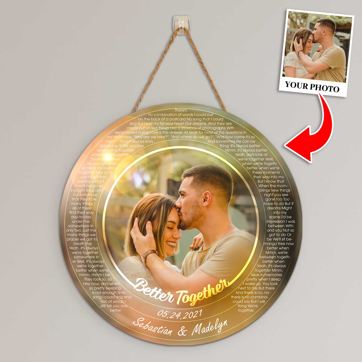 Custom Portrait From Photo, Name And Date, Round Wood Sign