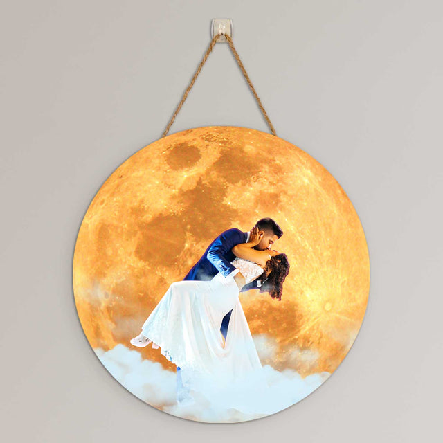 Custom Wedding Photo, Silver or Gold, Round Wood Sign