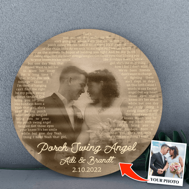 Custom Photo Name Date, Vintage Style, Round Wood Sign