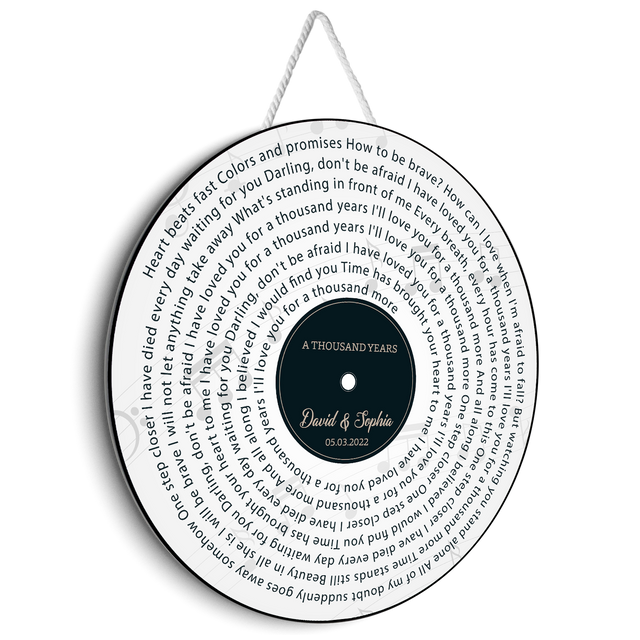 Custom Song Lyrics, Customizable Song Name And Text, White Background, Round Wood Sign