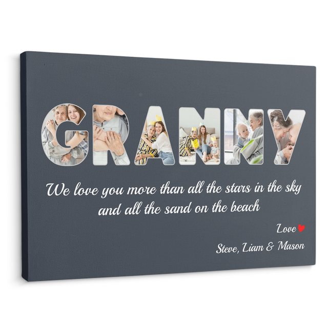 Granny Custom Photo - Customizable Name And Text Canvas Wall Art