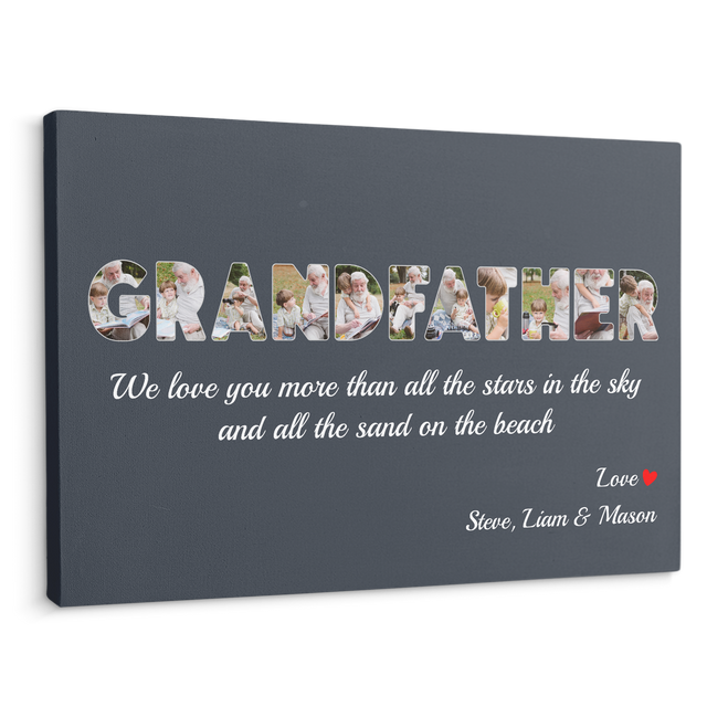 Grandfather Custom Photo - Customizable Name And Text Canvas Wall Art