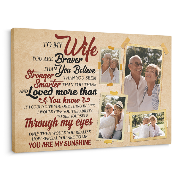 To My Wife, You Are My Sunshine, Custom Photo Canvas Wall Art