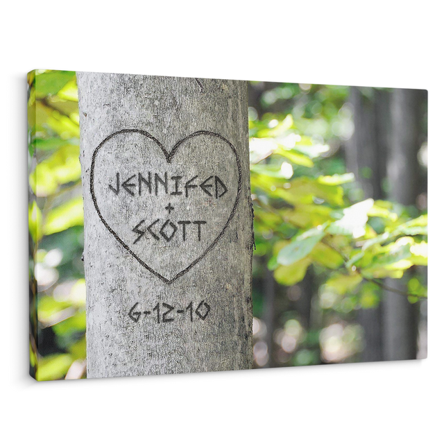Custom Canvas Wall Art, Customizable Name And Date, Carved Tree Names