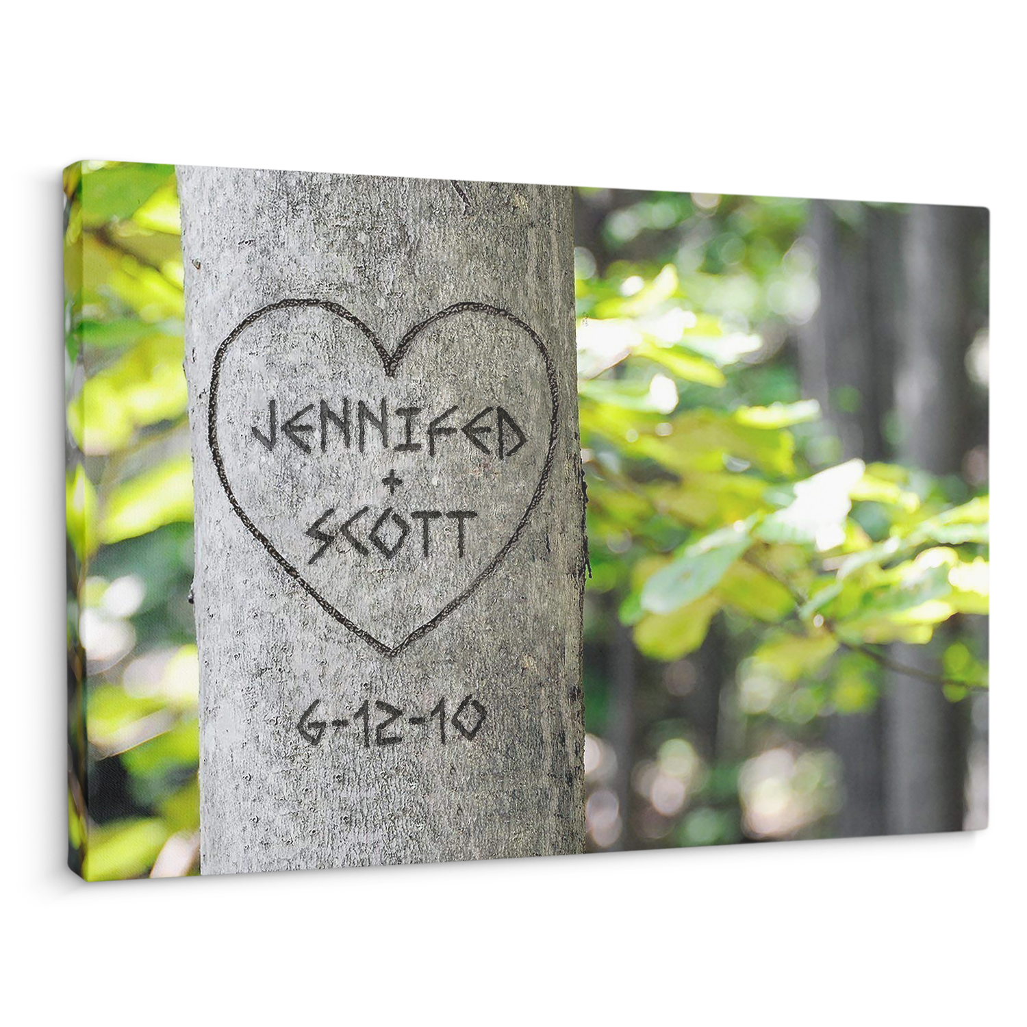 Custom Canvas Wall Art, Customizable Name And Date, Carved Tree Names