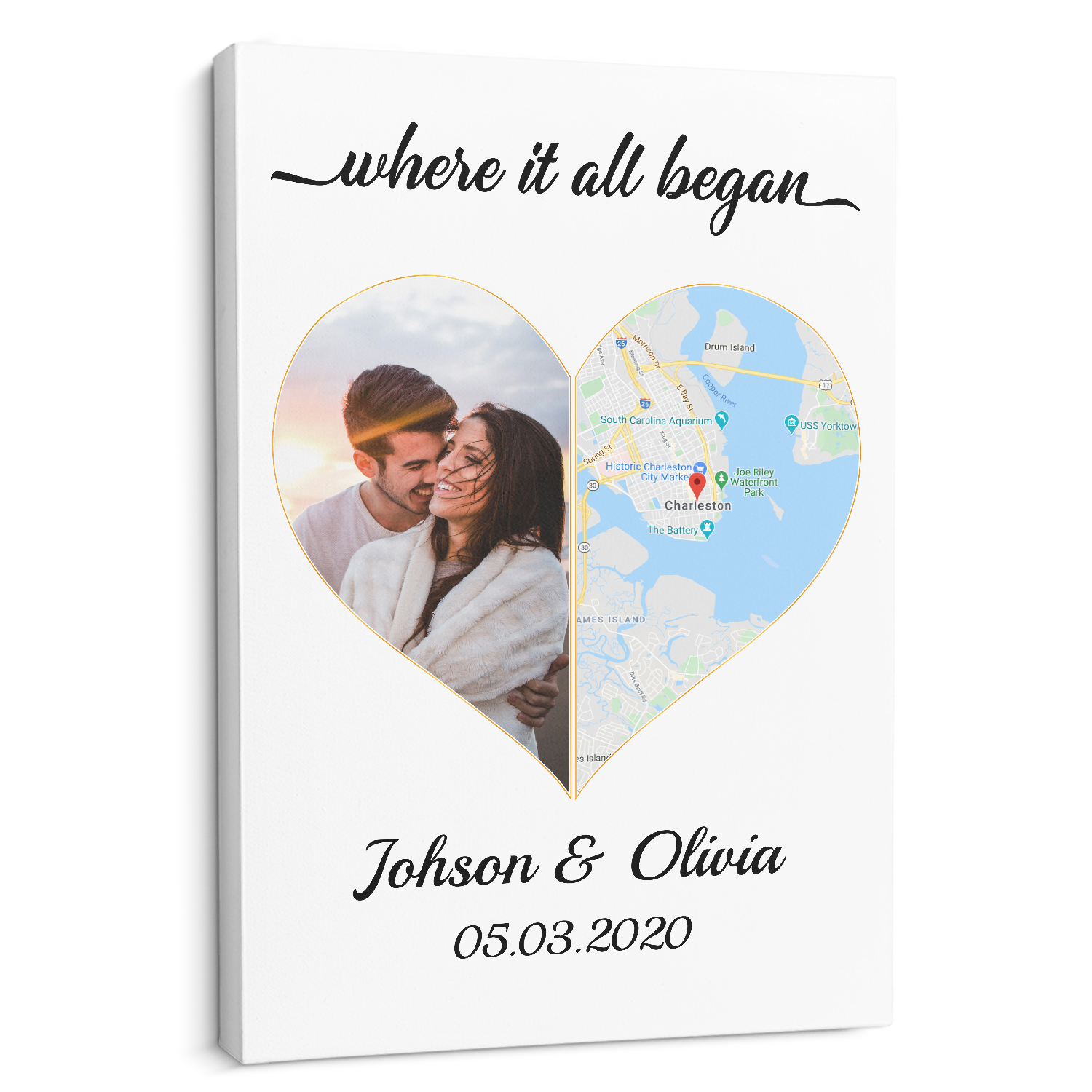 Where It All Began Custom Map And Photo White Background Canvas