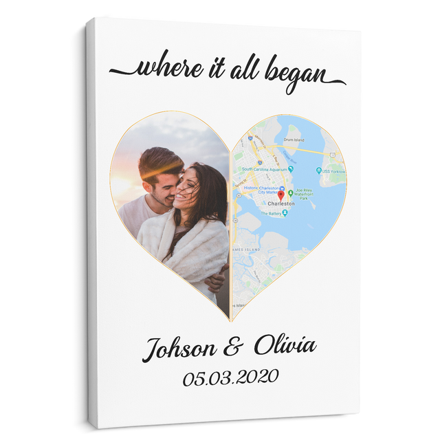 Where It All Began Custom Map And Photo White Background Canvas