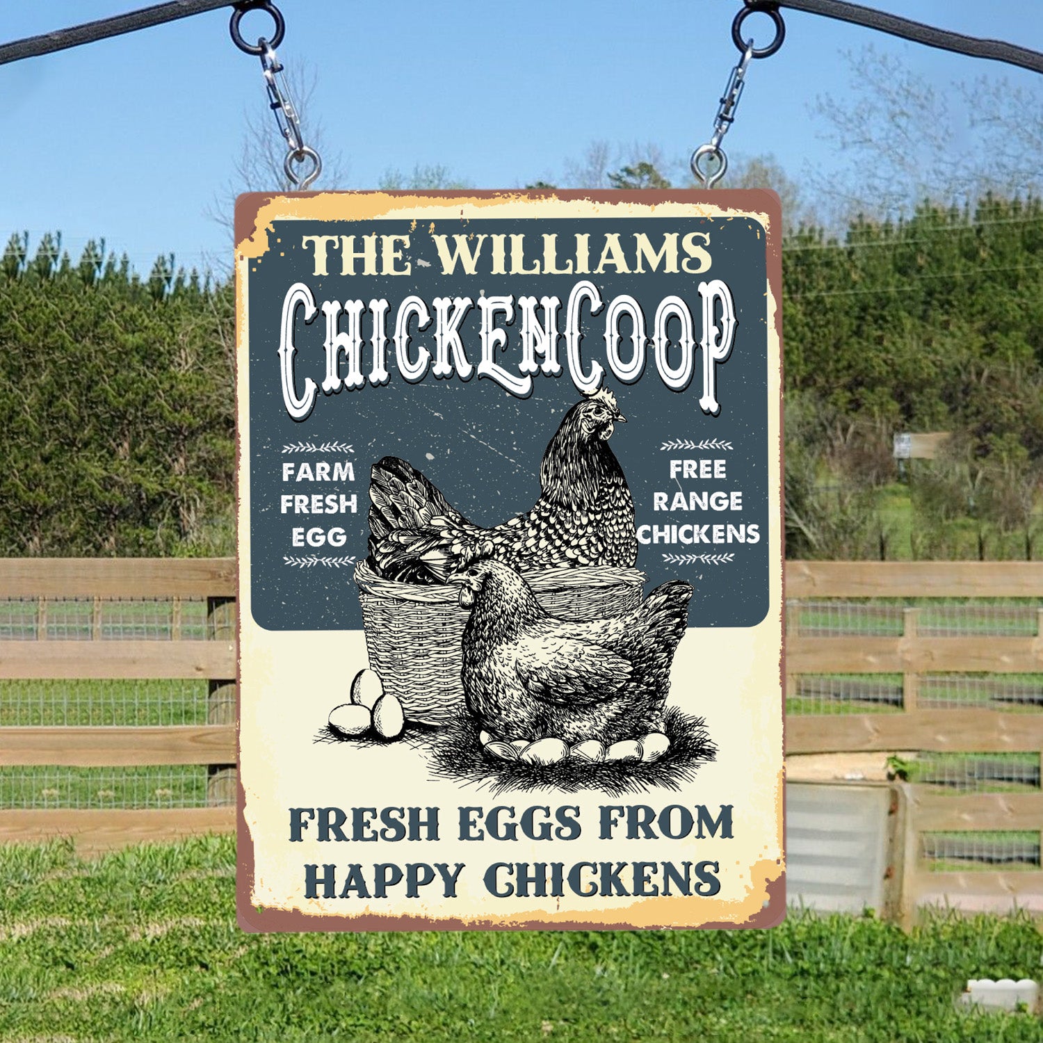 Chicken Coop Fresh Eggs From Happy Chickens, Customizabled Farm Sign
