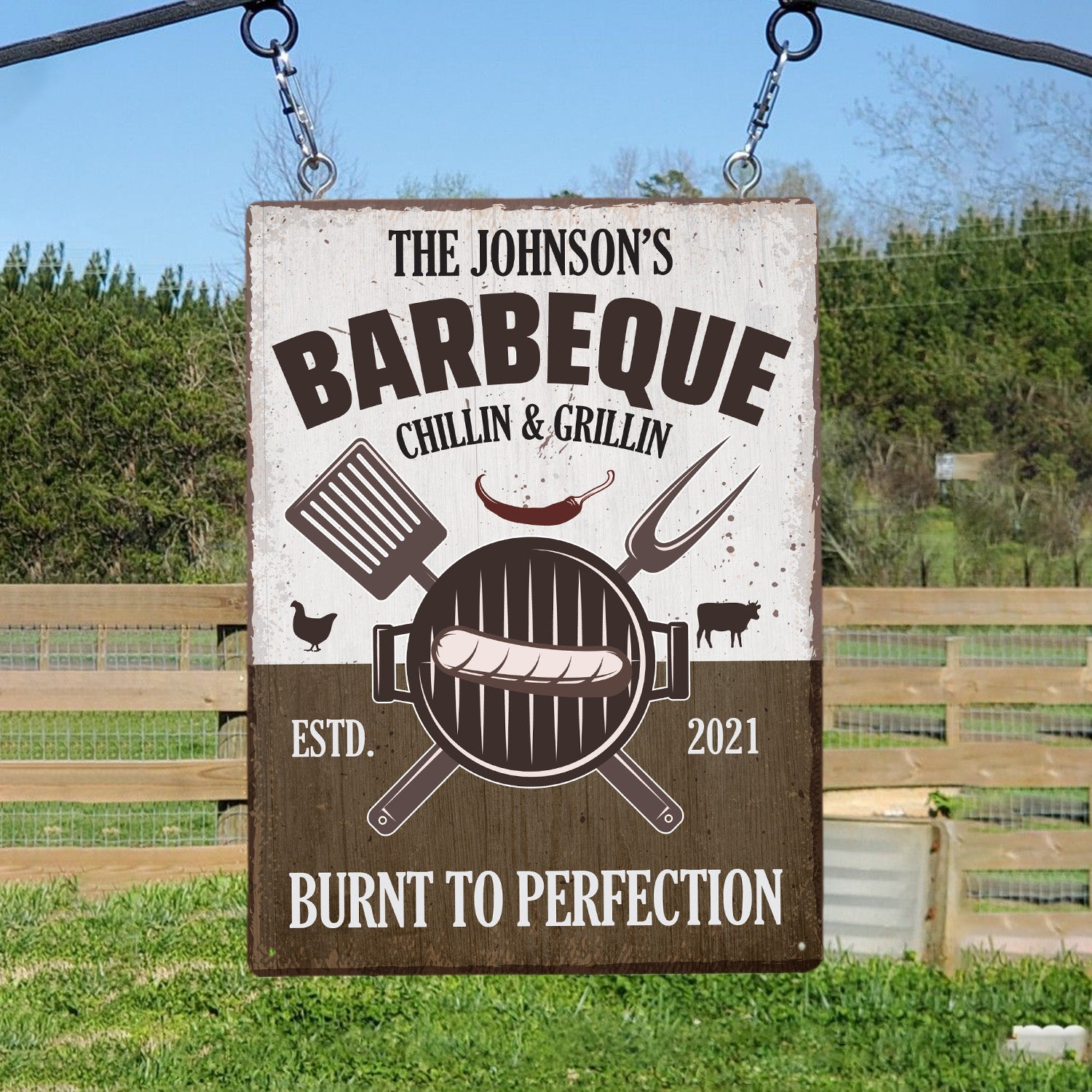 Custom BBQ Sign, Chillin And Grillin Burnt To Perfection