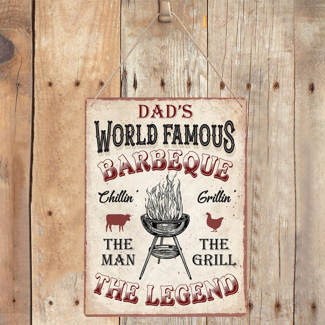 Custom BBQ Sign, World Famous Barbeque The Man The Grill The Legend