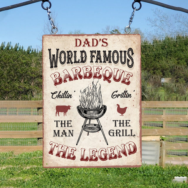 Custom BBQ Sign, World Famous Barbeque The Man The Grill The Legend