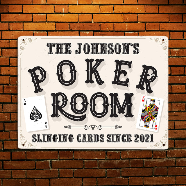 Poker Room, Slinging Cards, Custom Sign, Customizable Name