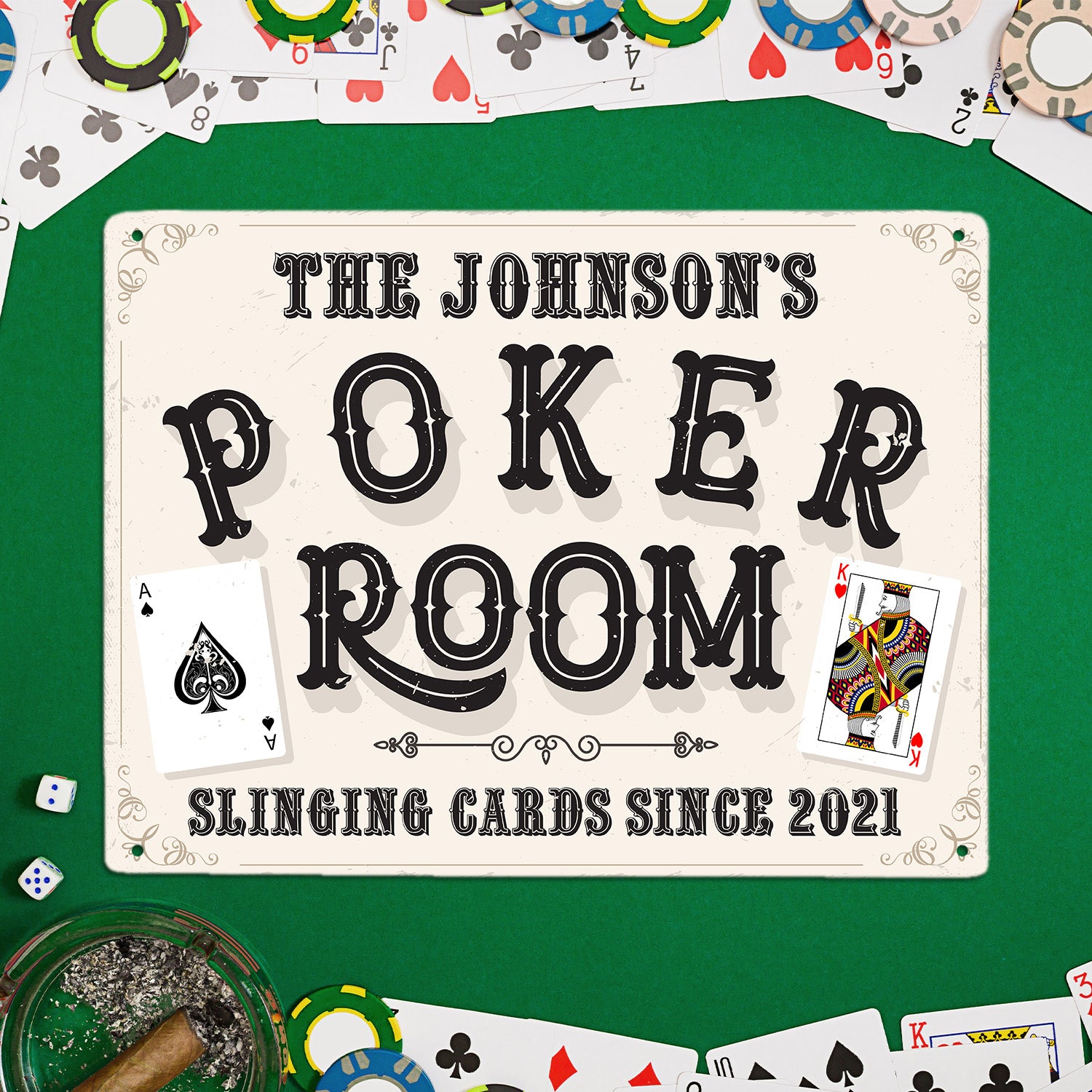 Poker Room, Slinging Cards, Custom Sign, Customizable Name