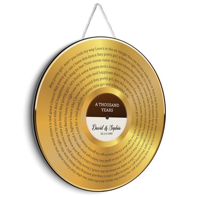 Custom Round Sign, Customizable Song Lyrics And Text, Vinyl Record, Gold Style