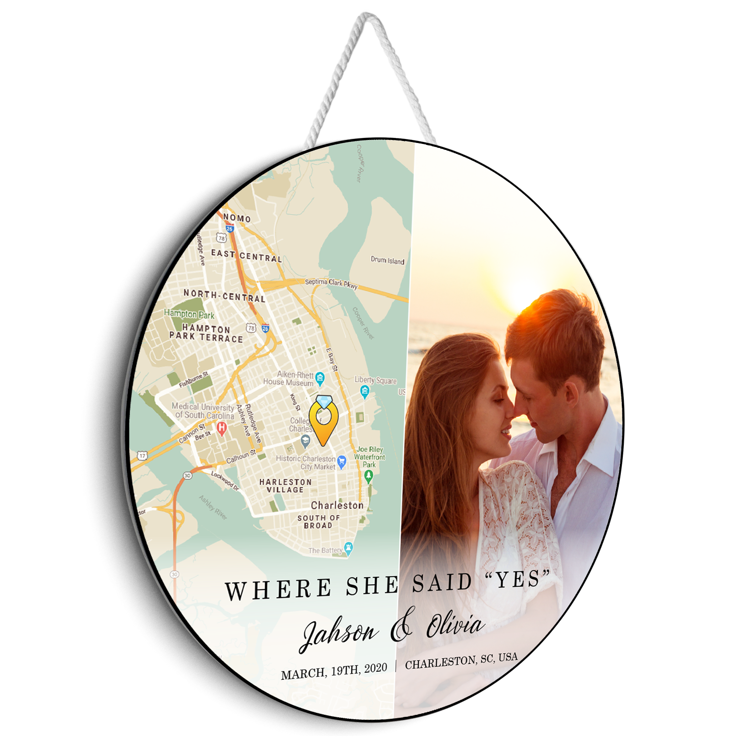 Custom Map Print And Photo, Customizable Text, Round Sign