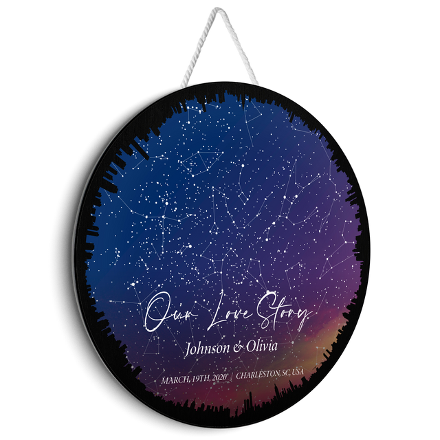 Customizable Night Sky And Custom Text City Background, Round Sign