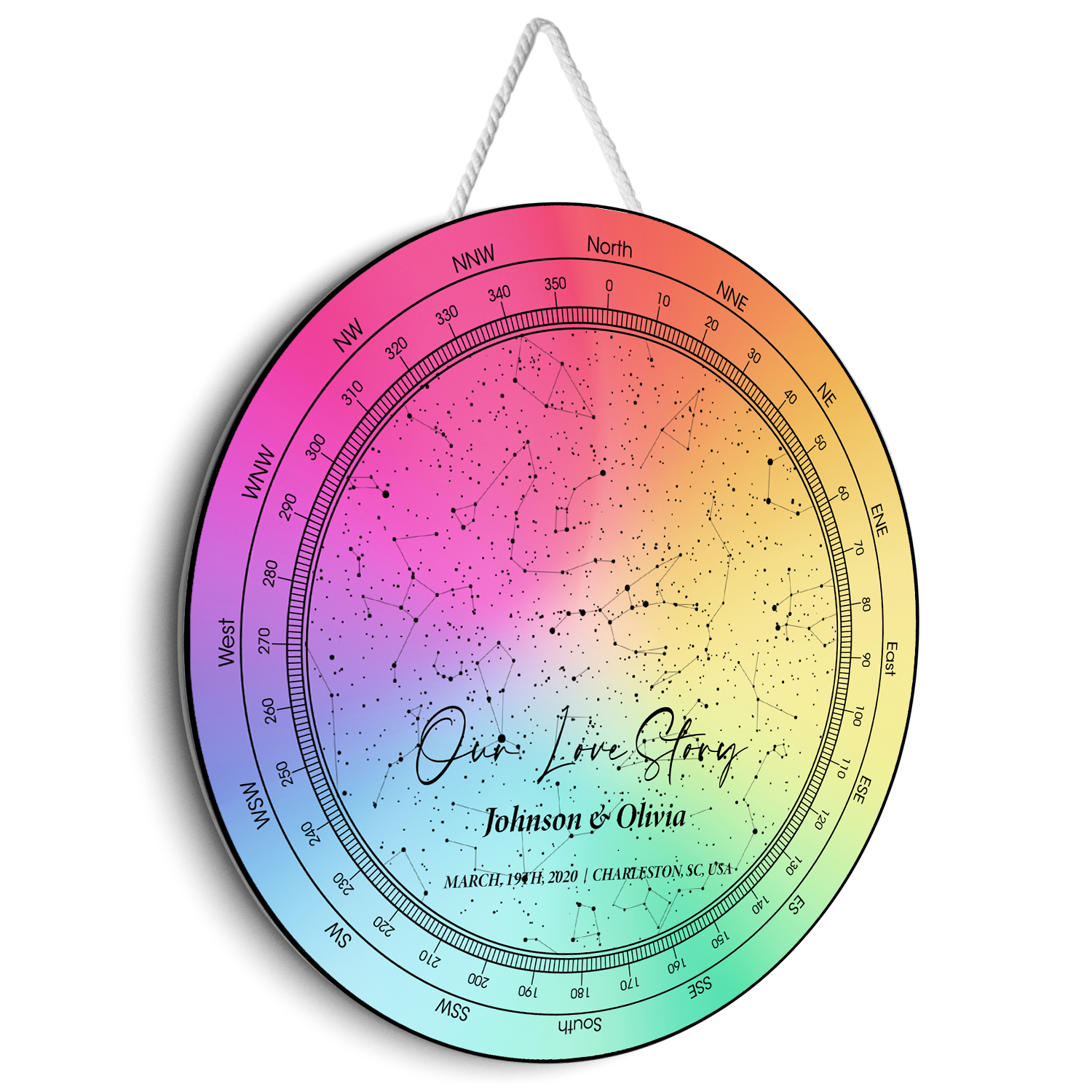 Customizable Night Sky And Custom Text, Rainbow Background, Round Sign