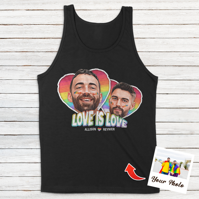 Gift For LGBT Couple, Custom Portrait From Photo, Love Is Love, Personalized Name And Text, Tshirt