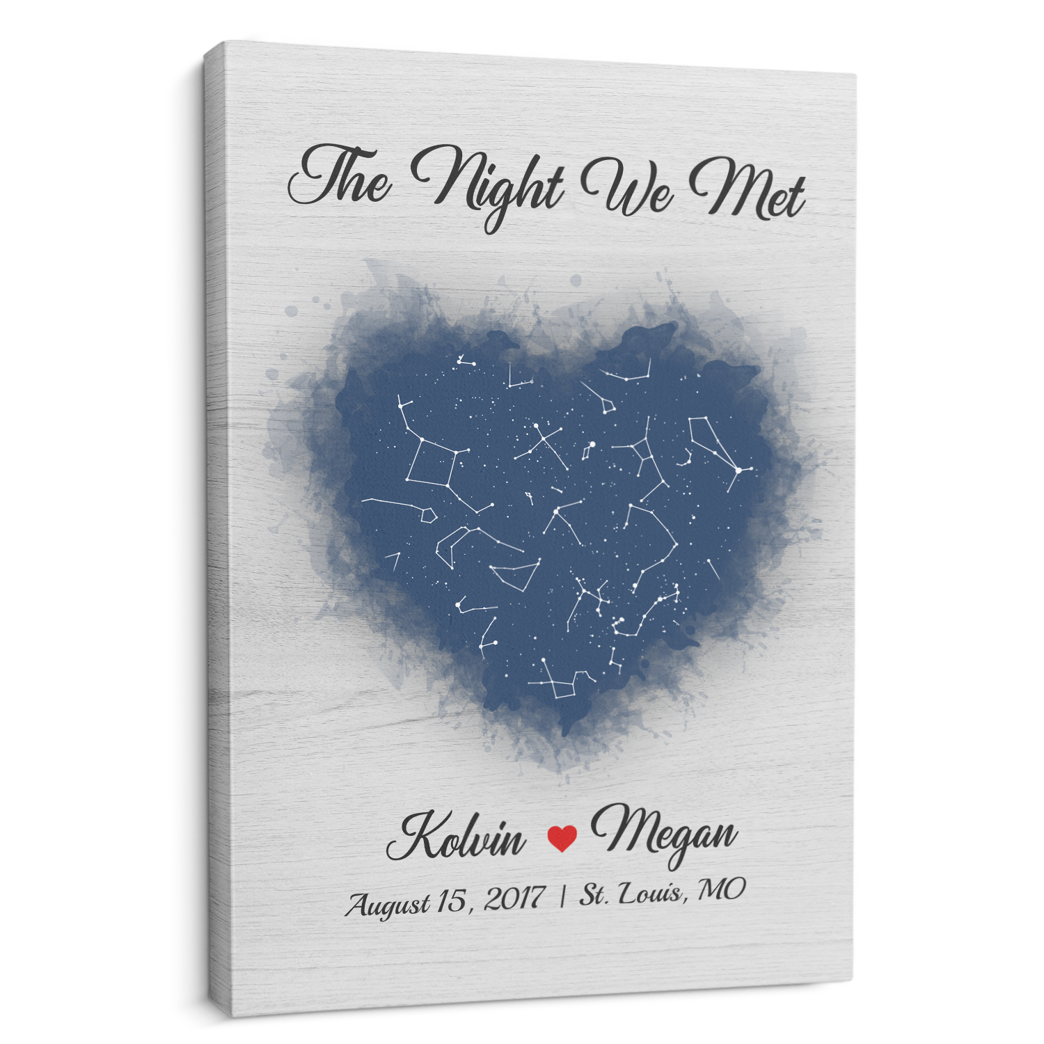 Couple Custom Star Map Grey Wood Style Background Canvas - " The Night We Met "