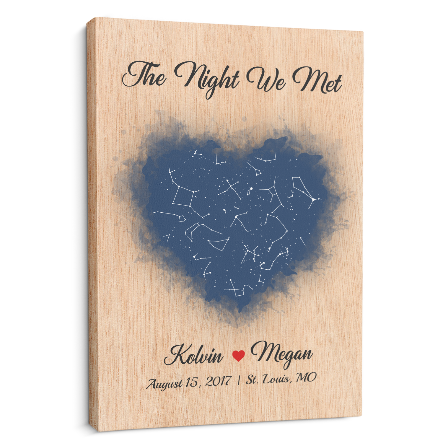 Couple Custom Star Map Light Wood Style Background Canvas - "The Night We Met"