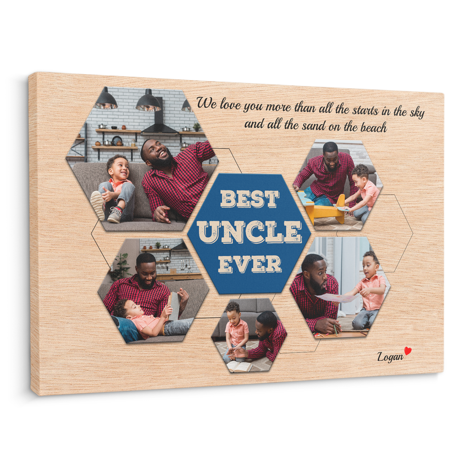 Best Uncle Ever Custom Photo - Customizable Light Wood Background Canvas