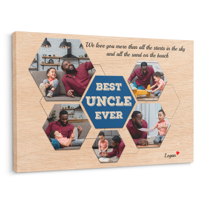 Best Uncle Ever Custom Photo - Customizable Light Wood Background Canvas