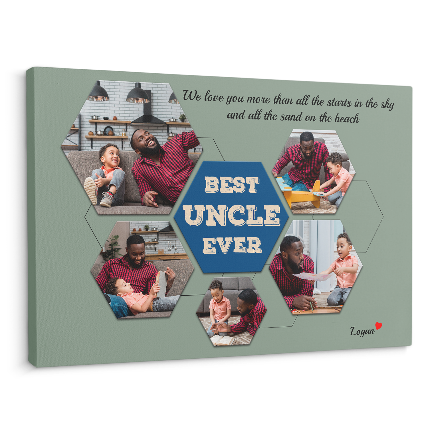 Best Uncle Ever Custom Photo - Customizable Vintage Green Background Canvas