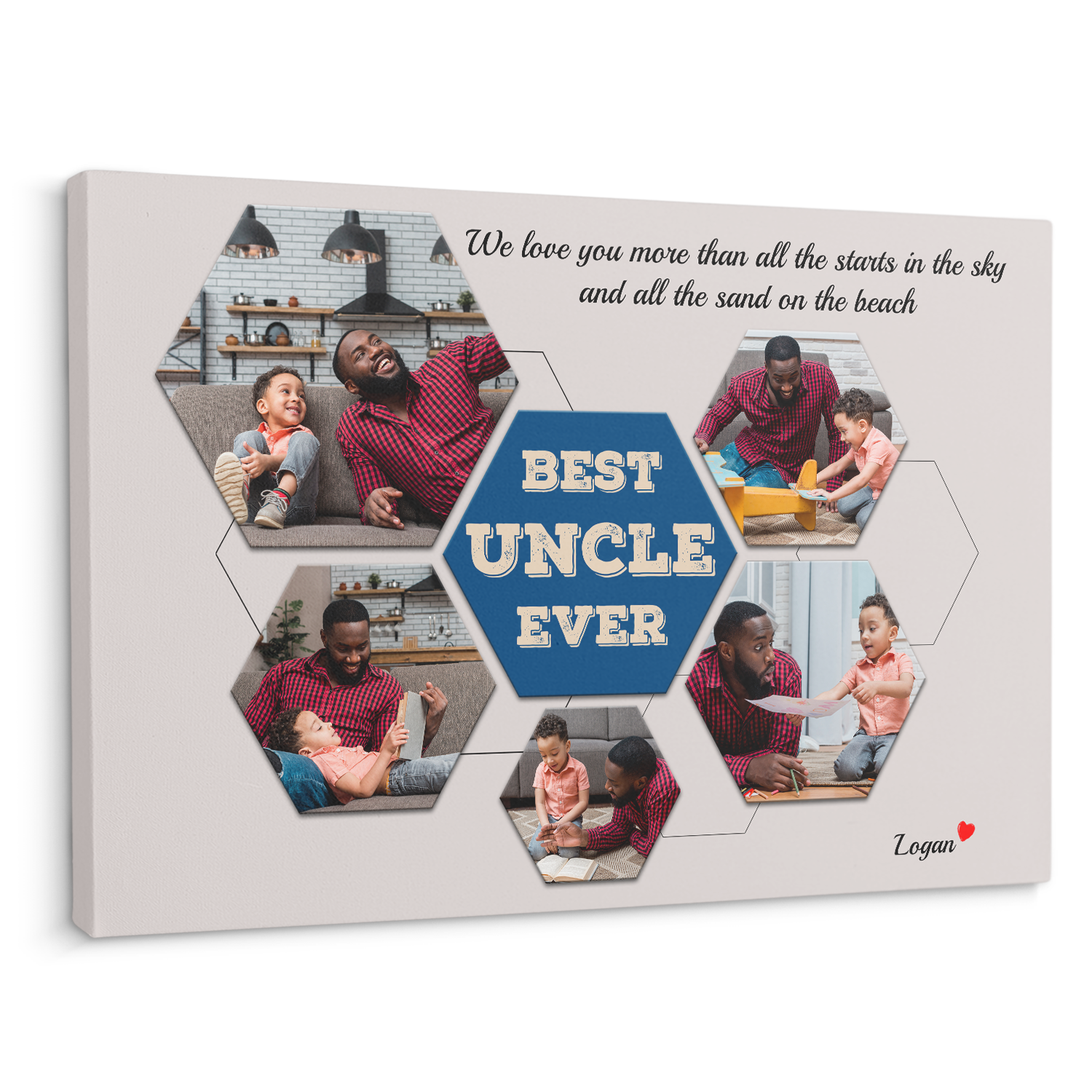 Best Uncle Ever Custom Photo - Customizable Light Grey Background Canvas