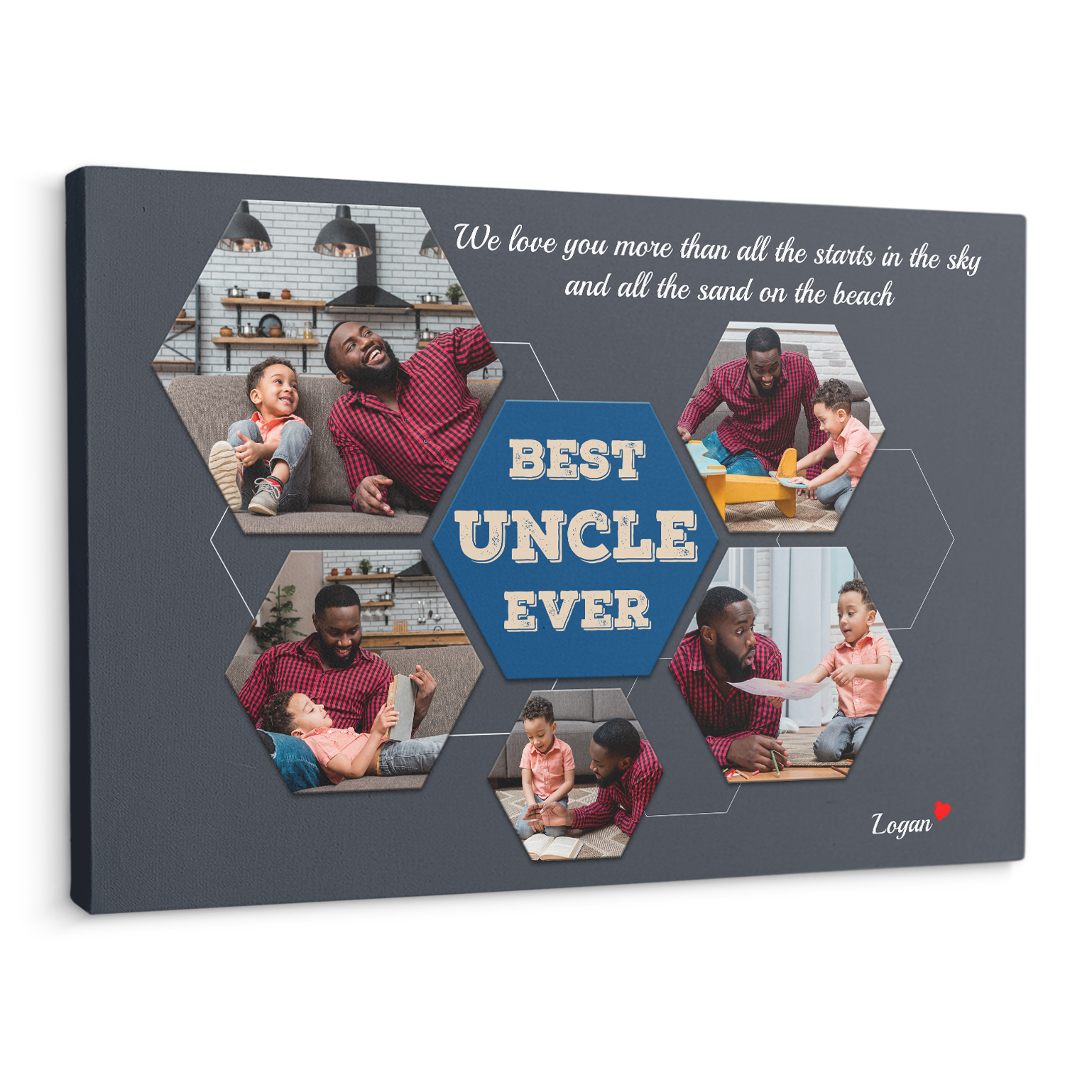 Best Uncle Ever Custom Photo - Customizable Navy Vintage Background Canvas